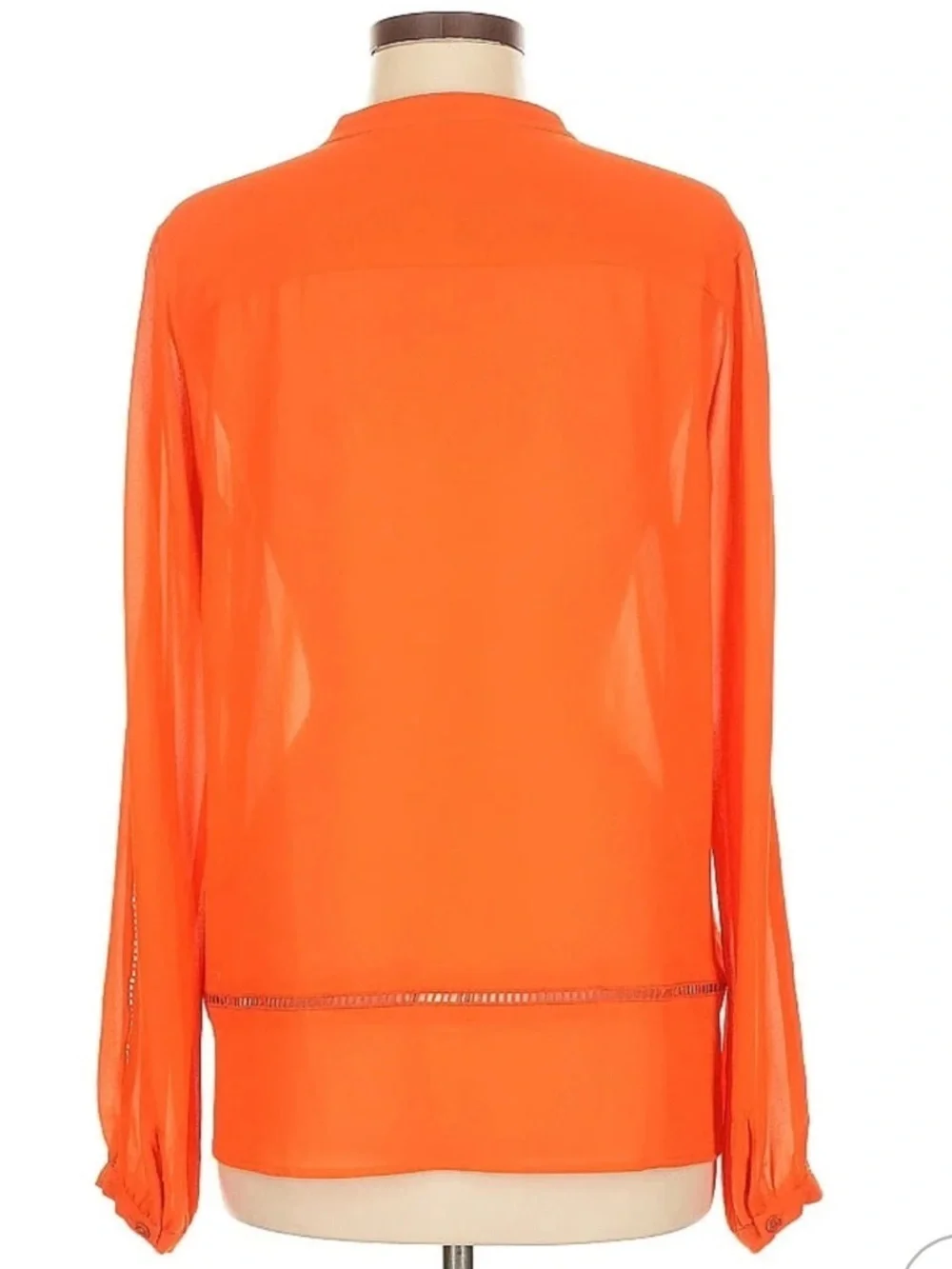 Michael Kors Mandarin Orange Pointelle Trim Long Sleeve Top V Neck Blouse M